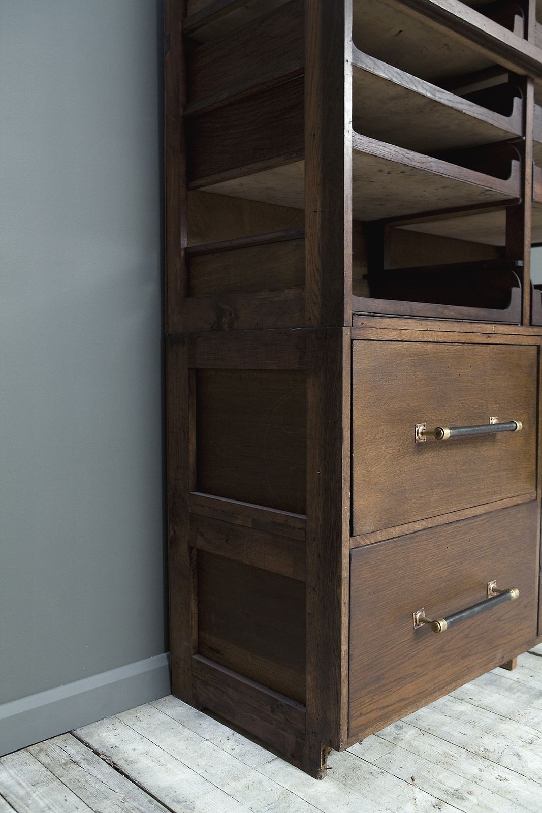 Large Antique, Vintage Haberdashery Shop Cabinet And Drawers With 14 Trays. Circa 1930s. Mainly Oak. Original Brass Fittings. photo for sale