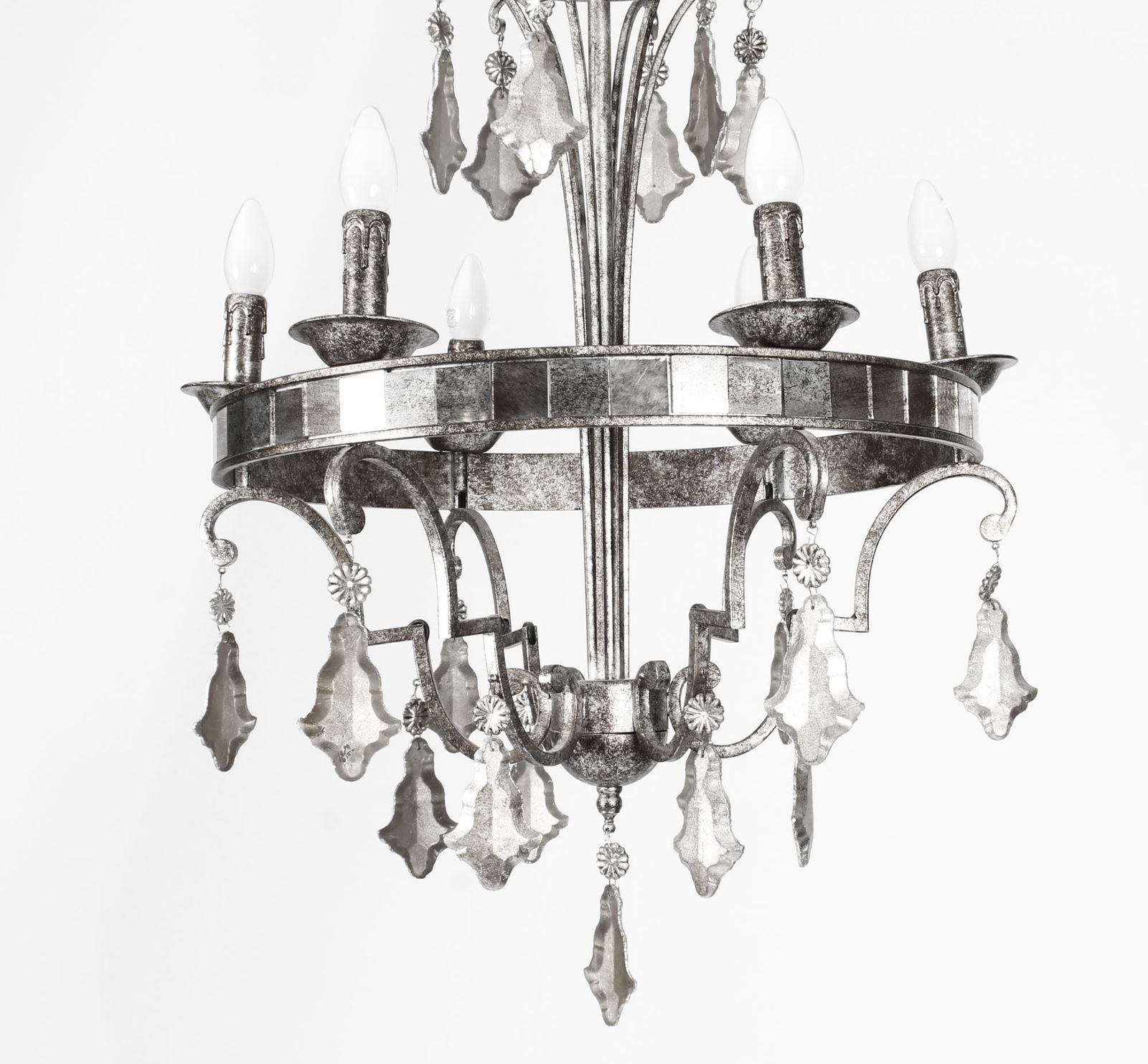 Vintage Silvered Bronze & Mirrored Chandelier Late 20th Century photo furniture