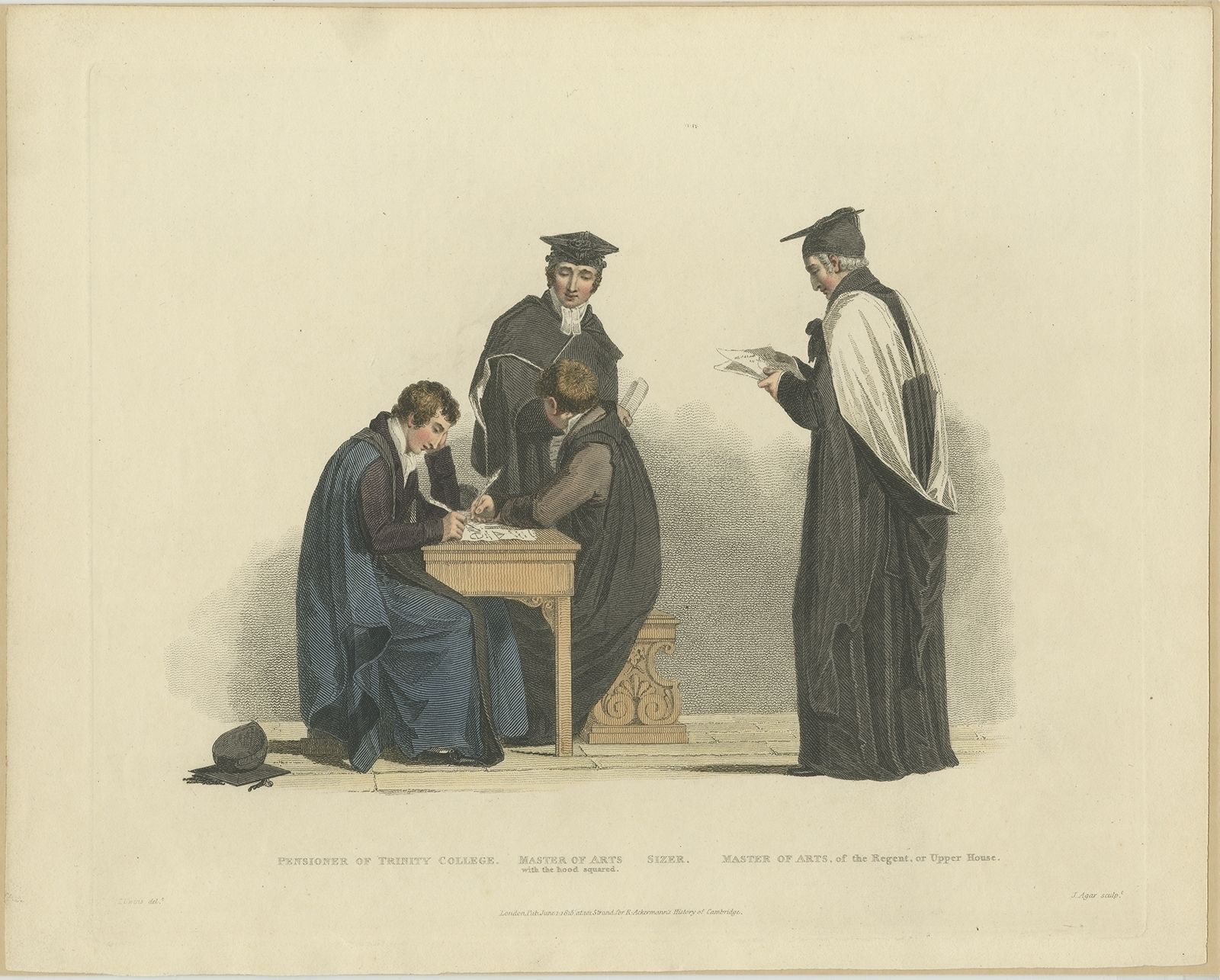 Antique Print Of Four Men In Academic Costumes By Ackermann (1815)