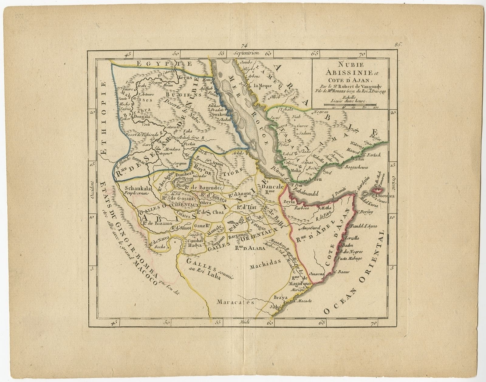 Antique Map Of Abyssinia, Sudan And The Red Sea By Vaugondy (1749)