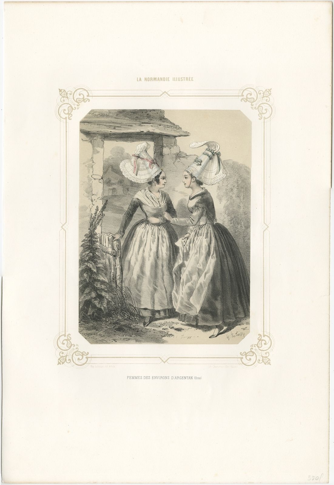 Antique Print Of Women From The Region Of Argentan By Charpentier (1852)