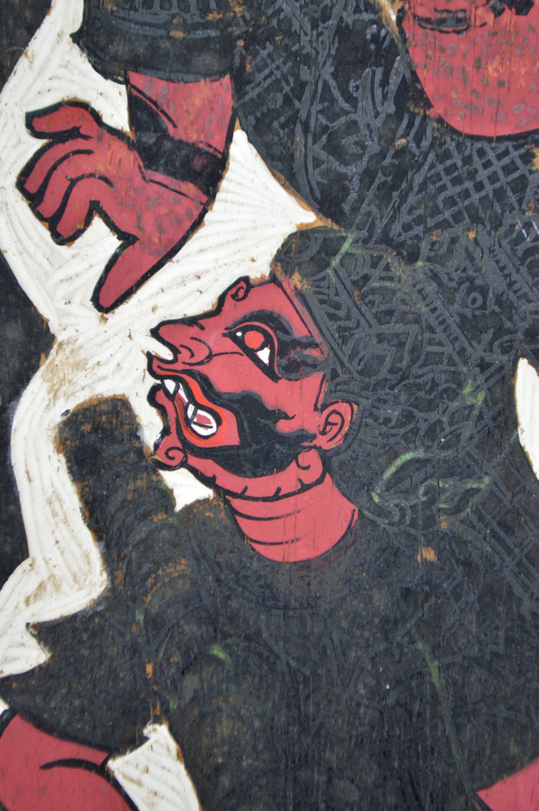 Art Painted Panel, Mythological Theme, Hanuman Vs Demon By Prasit, Thailand, 1966 photo