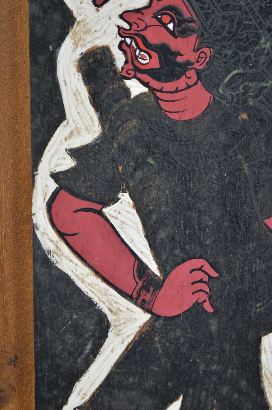 270.0 Painted Panel, Mythological Theme, Hanuman Vs Demon By Prasit, Thailand, 1966 photo