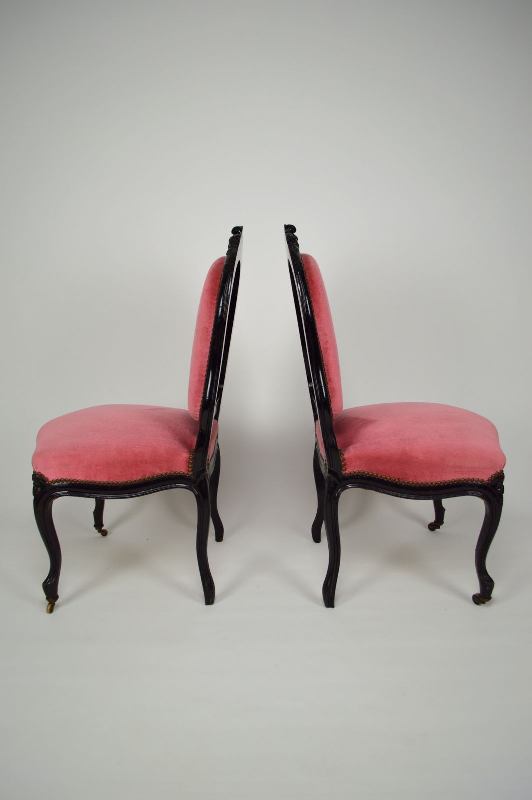 photo vinterior Antique Game Table And Two Chairs Set, Ebonised Wood, France, Napoleon III Style
