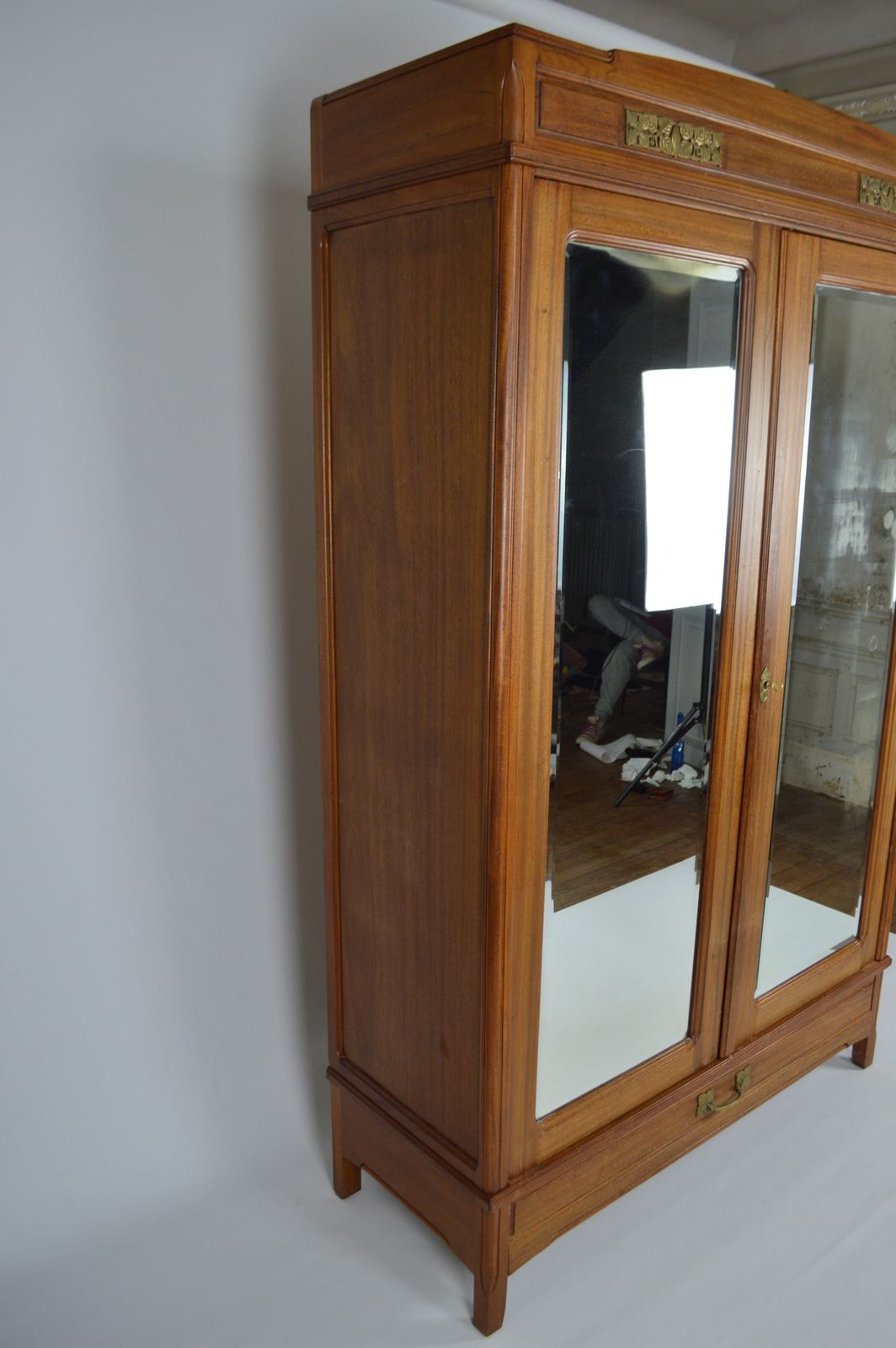French Art Nouveau Mahogany Clematis Bedroom Set By Mathieu Gallerey, Circa 1920 photo vintage