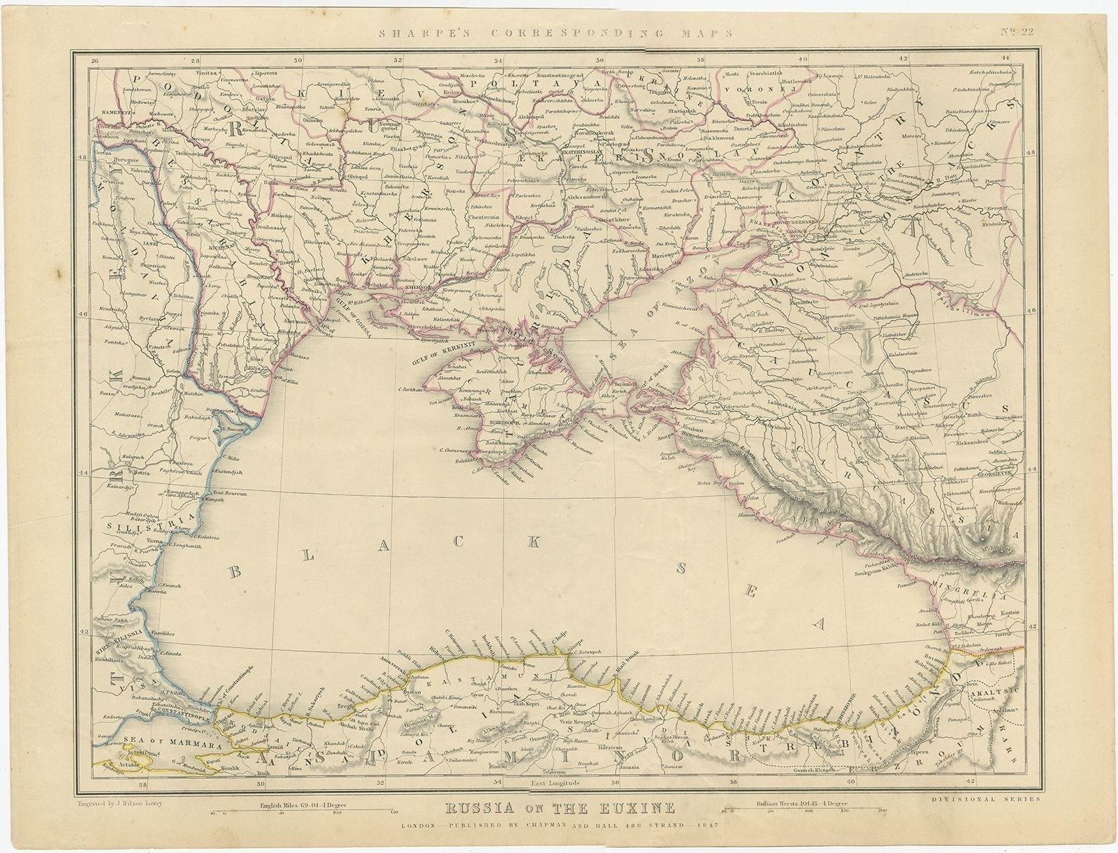 Antique Map Of The Black Sea And Surroundings By Sharpe (1849)