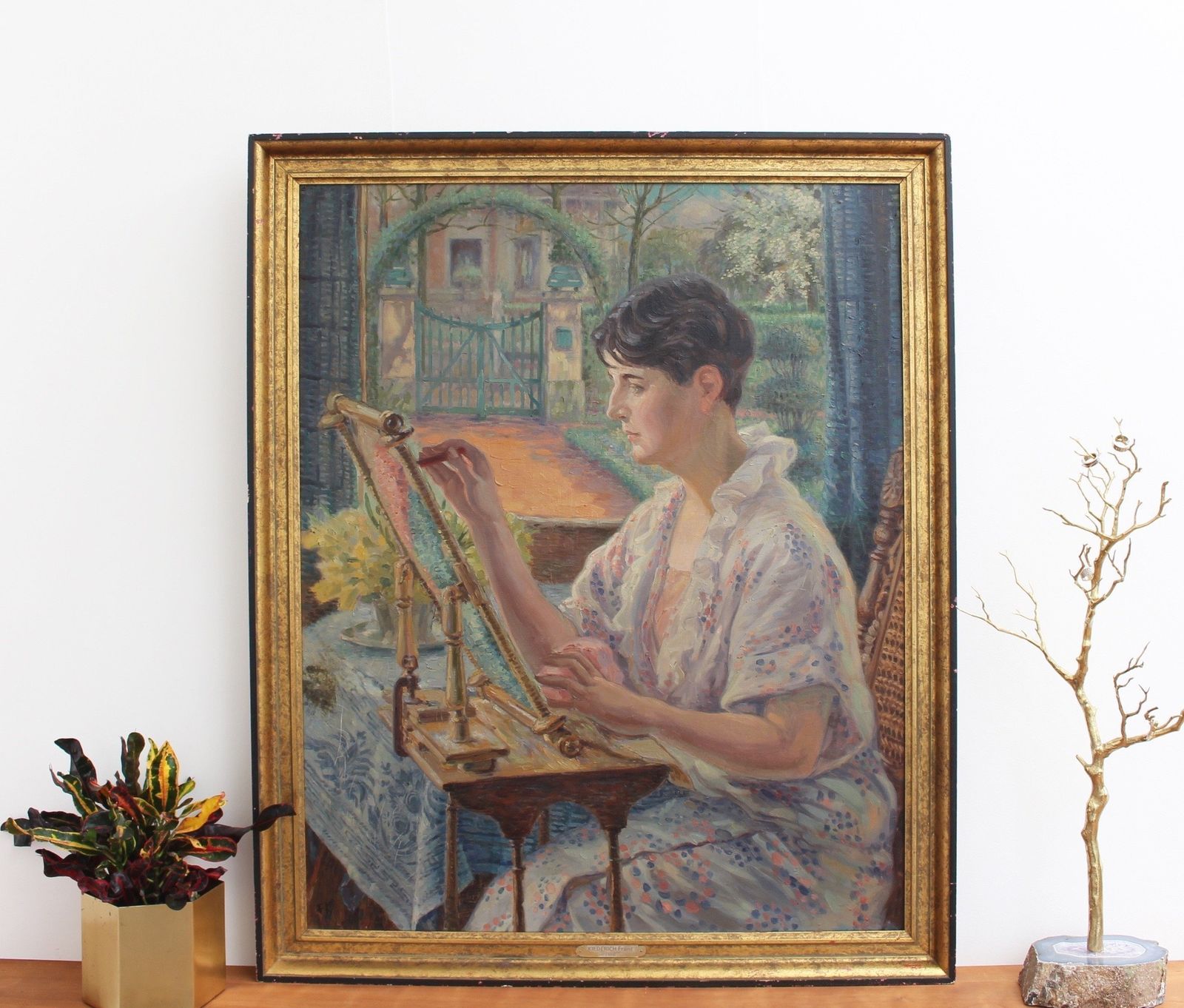 'Woman By The Window With Embroidery Frame' By Franz Ludwig Kiederich (Circa 1930s) photo furniture