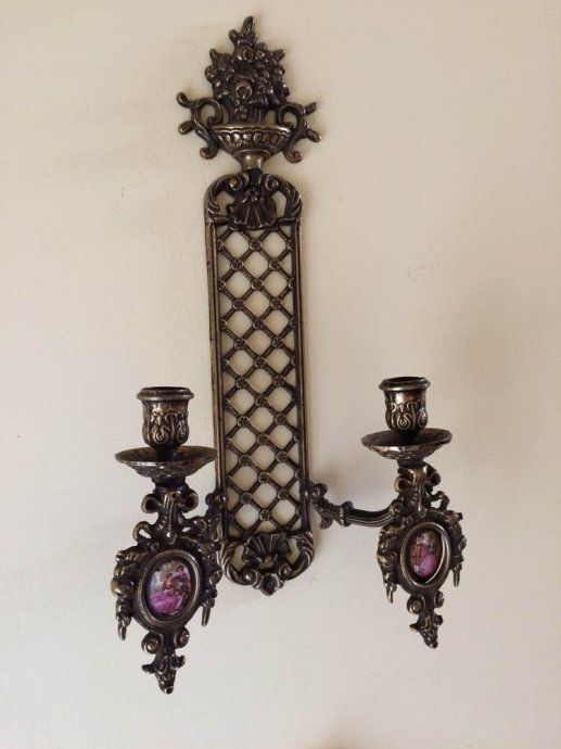 Brass Hand Painted Wall Candle Holders photo furniture