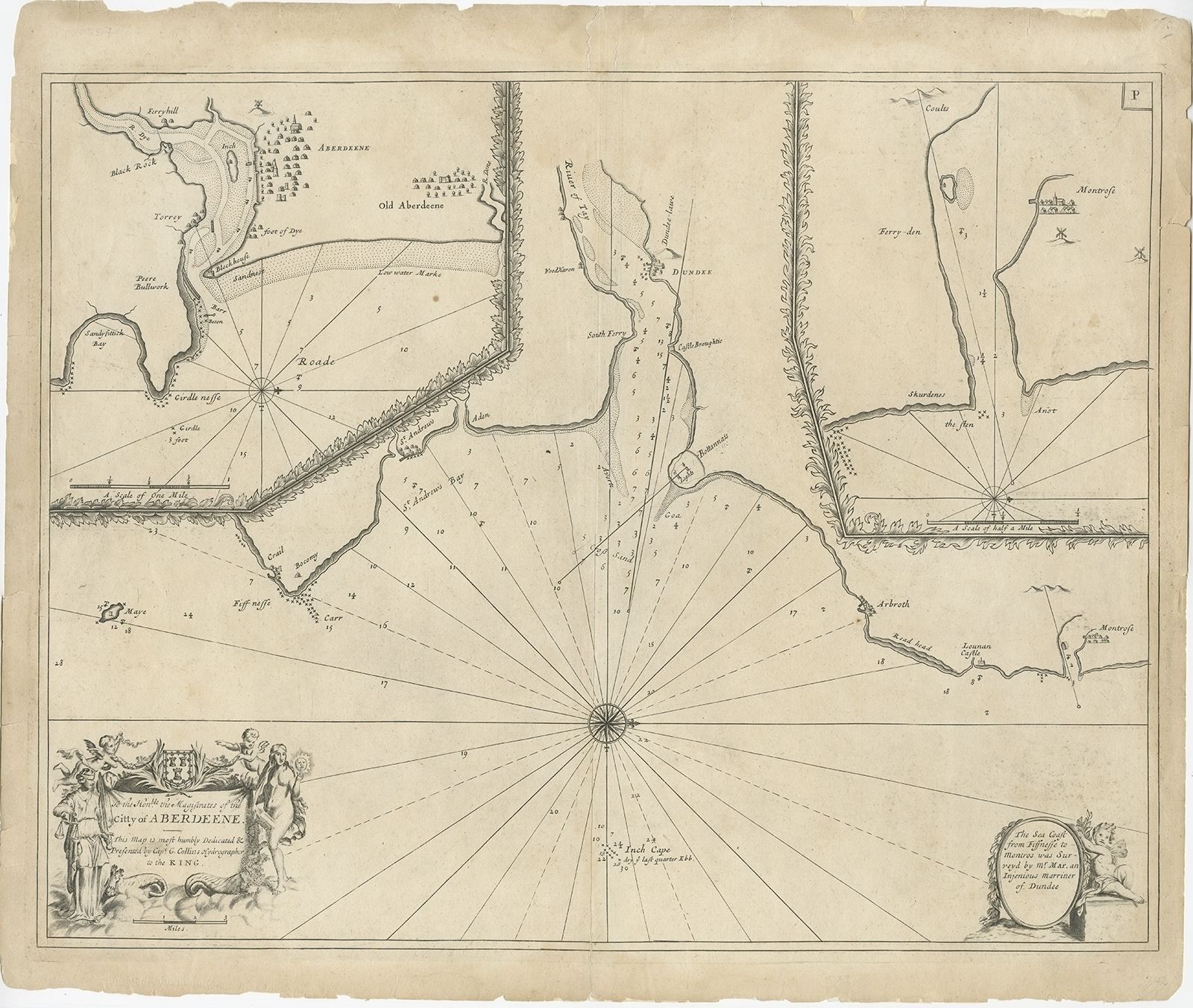 Antique Chart Of Dundee, Aberdeen And Montrose By Collins (C.1774)