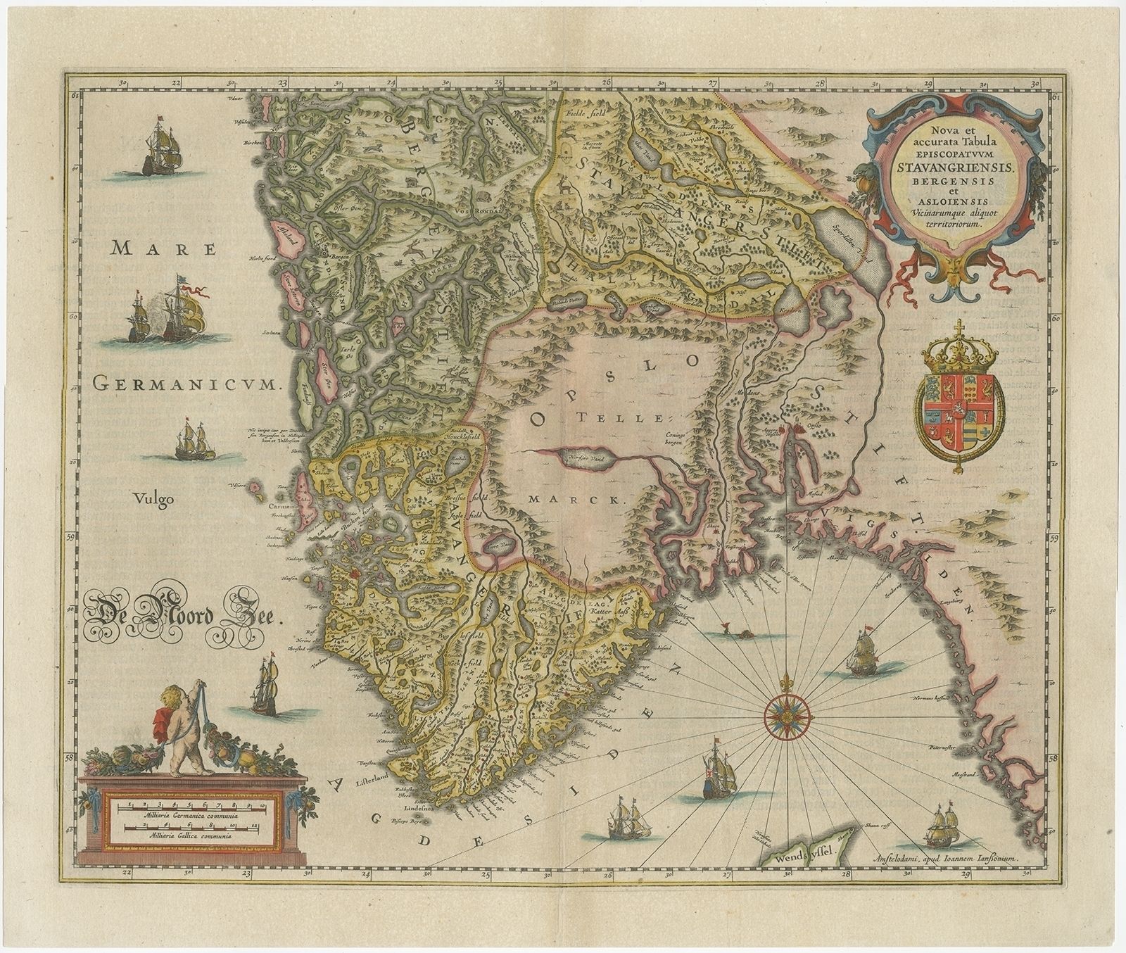 Antique Map Of Southern Norway By Janssonius (C.1650)