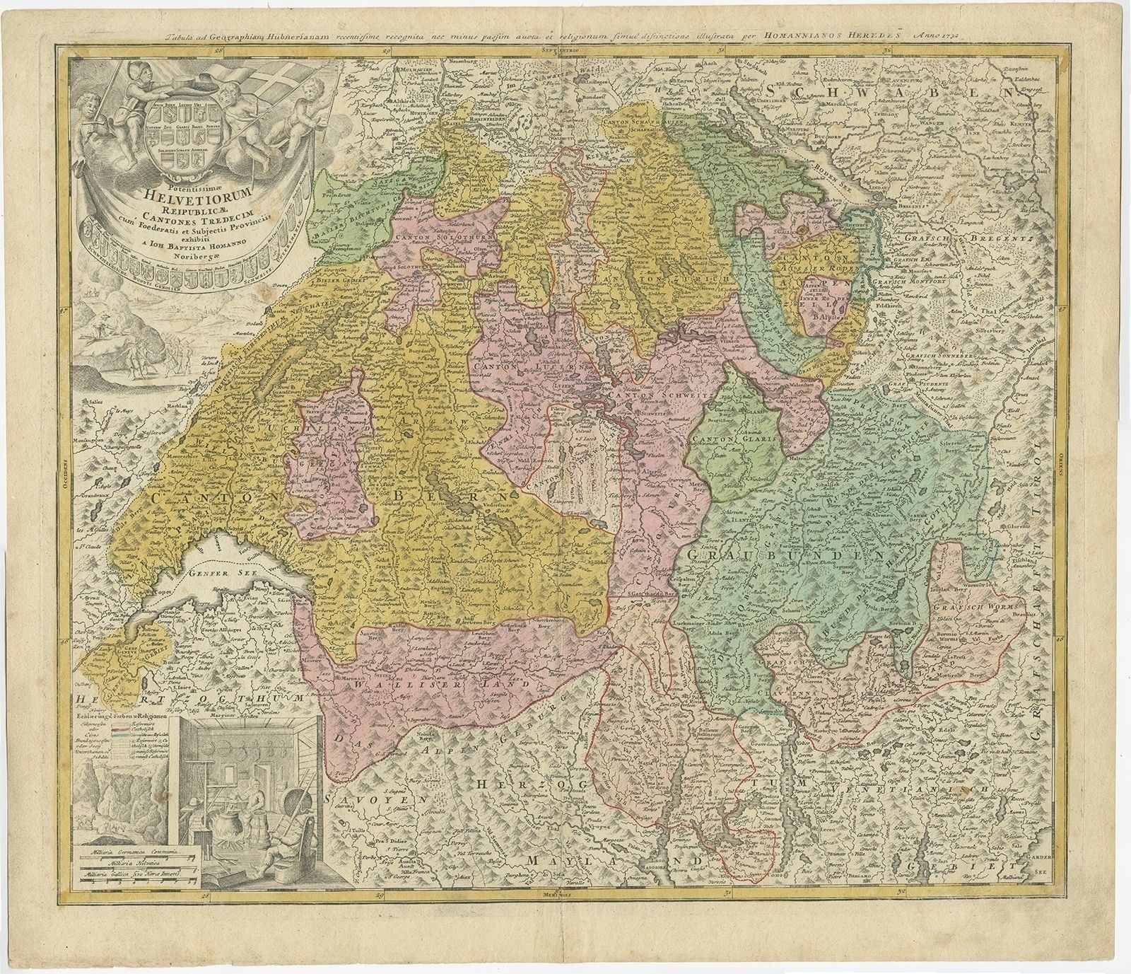 Antique Map Of Switzerland By Homann Heirs (C.1732)