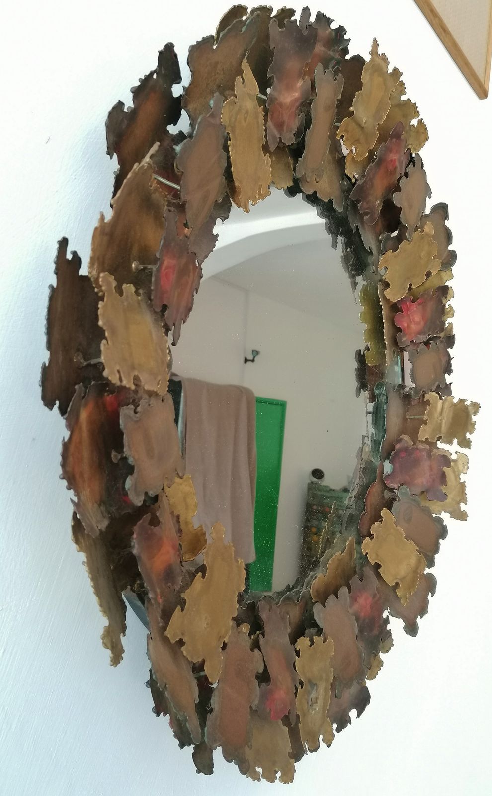 Brutalist Brass & Copper Wall Mirror, Manner Of Curtis Jere, USA, 1960s Mid Century photo 595.0