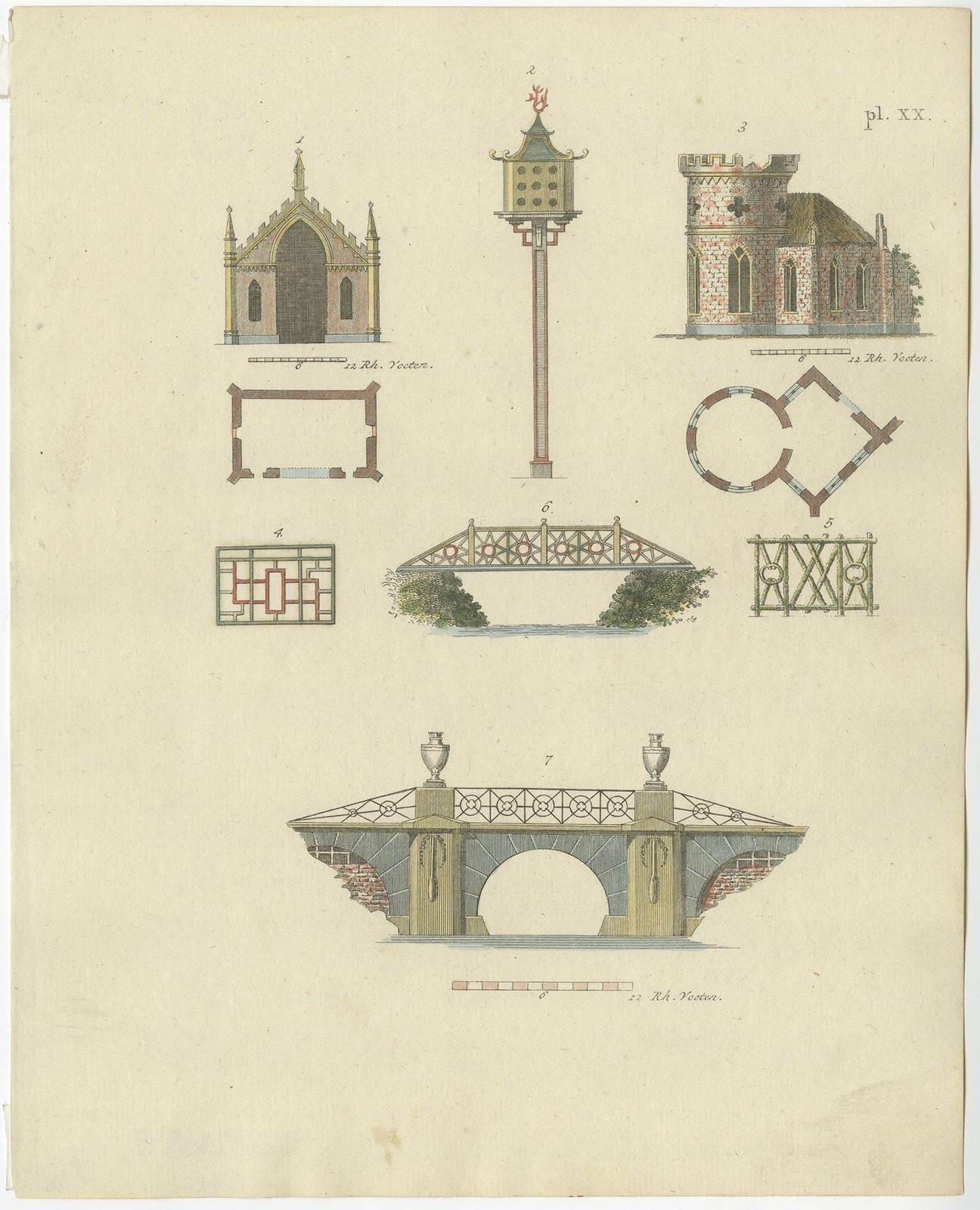 Pl. 20 Antique Print Of Garden Architecture By Van Laar (1802)