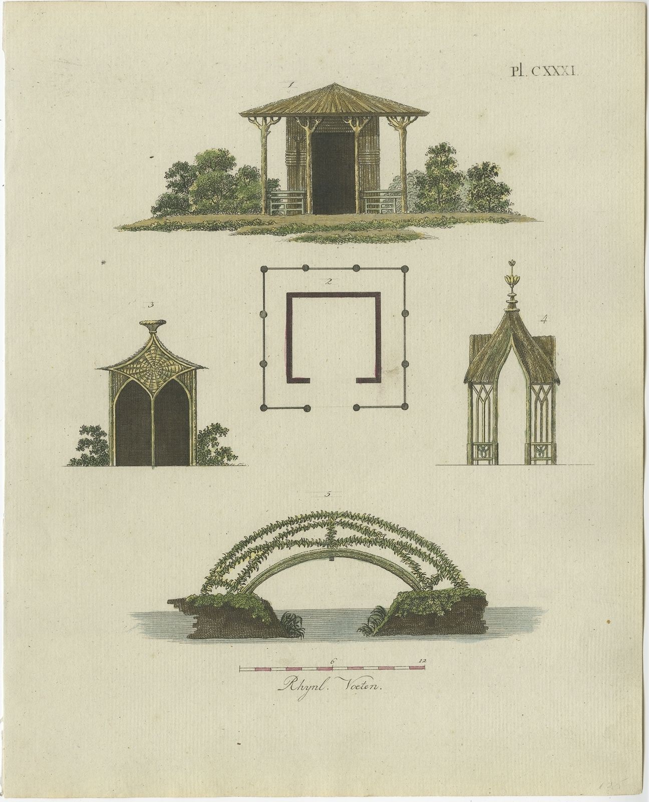 Pl. 131 Antique Print Of Garden Architecture By Van Laar (1802)