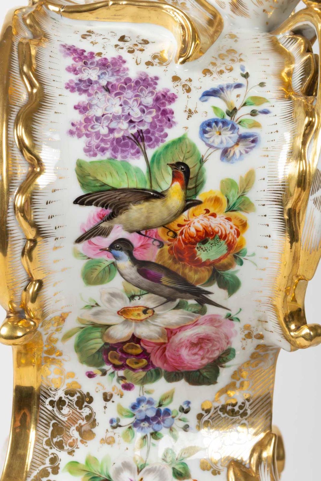 Louis XV Style Napoleon III Clock By Jacob Petit In Porcelain Of Paris photo vintage