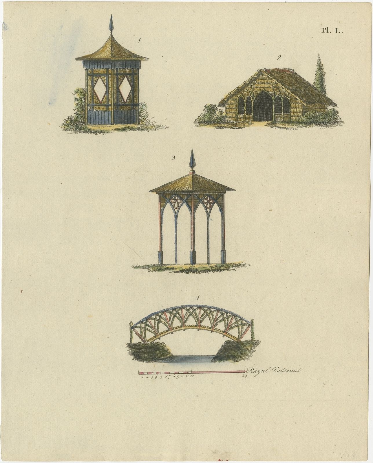 Pl. 50 Antique Print Of Garden Architecture By Van Laar (1802)