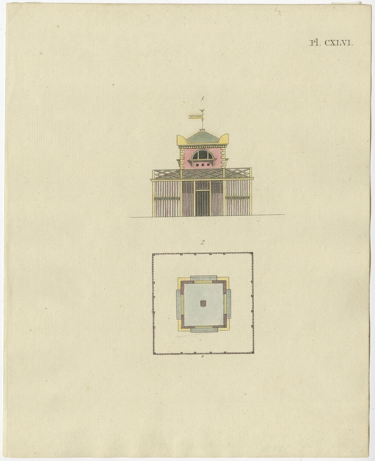 Pl. 146 Antique Print Of Garden Architecture By Van Laar (1802)