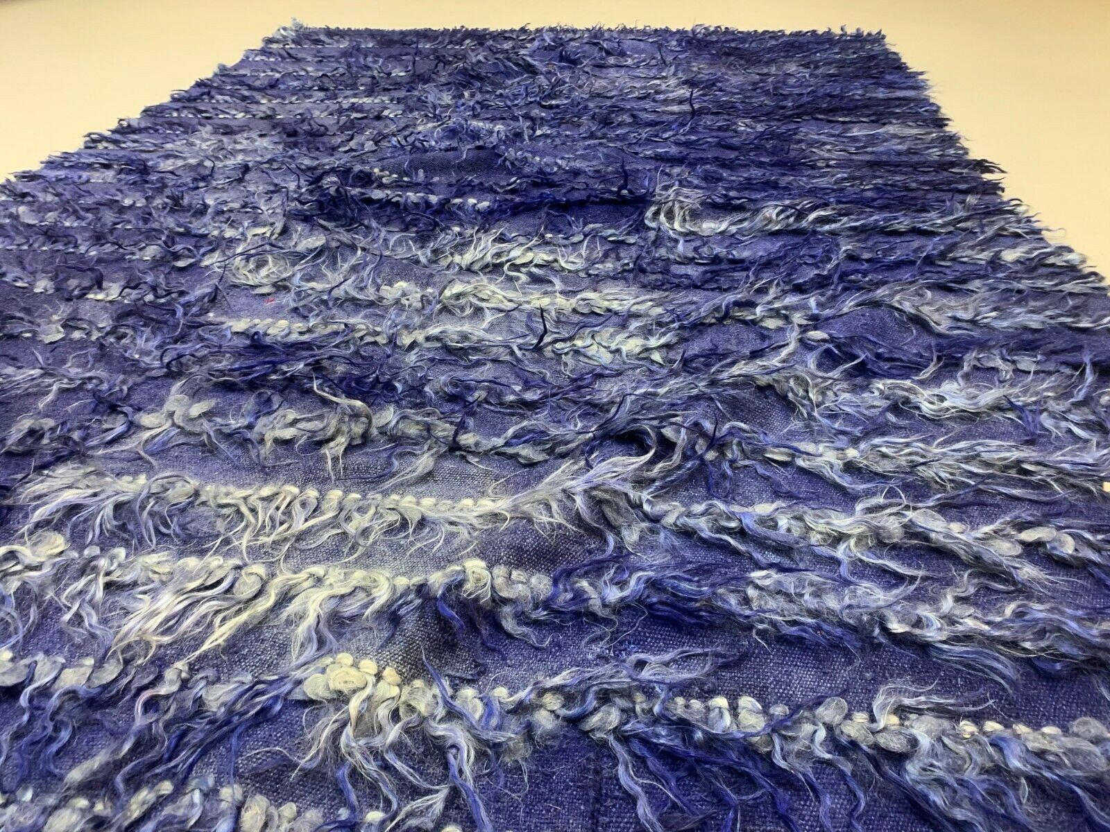 Antique Turkish Shabby Wool Rug 200x125 Cm Blue, Shabby Chic, Shaggy, Shag Pile photo vinterior