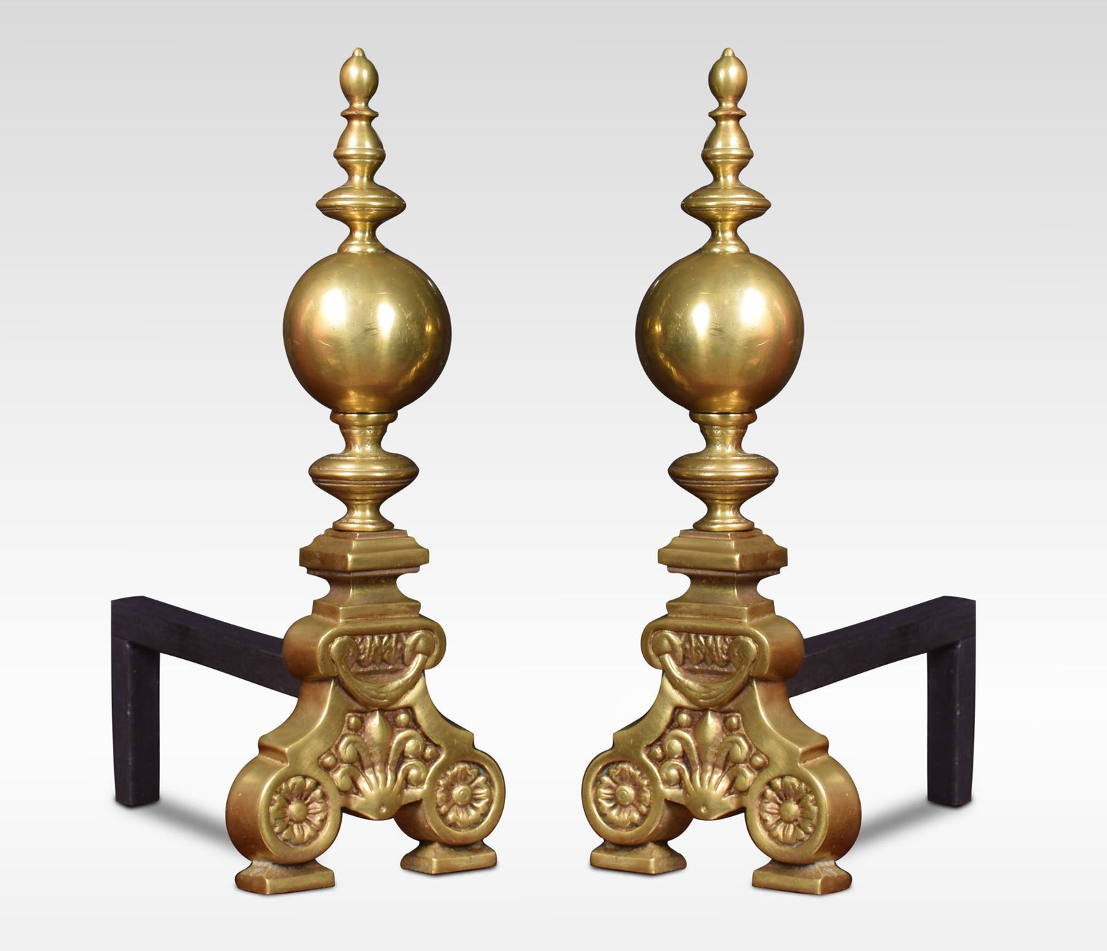 Large Pair Of Dutch Baroque Style Brass Fire Dogs