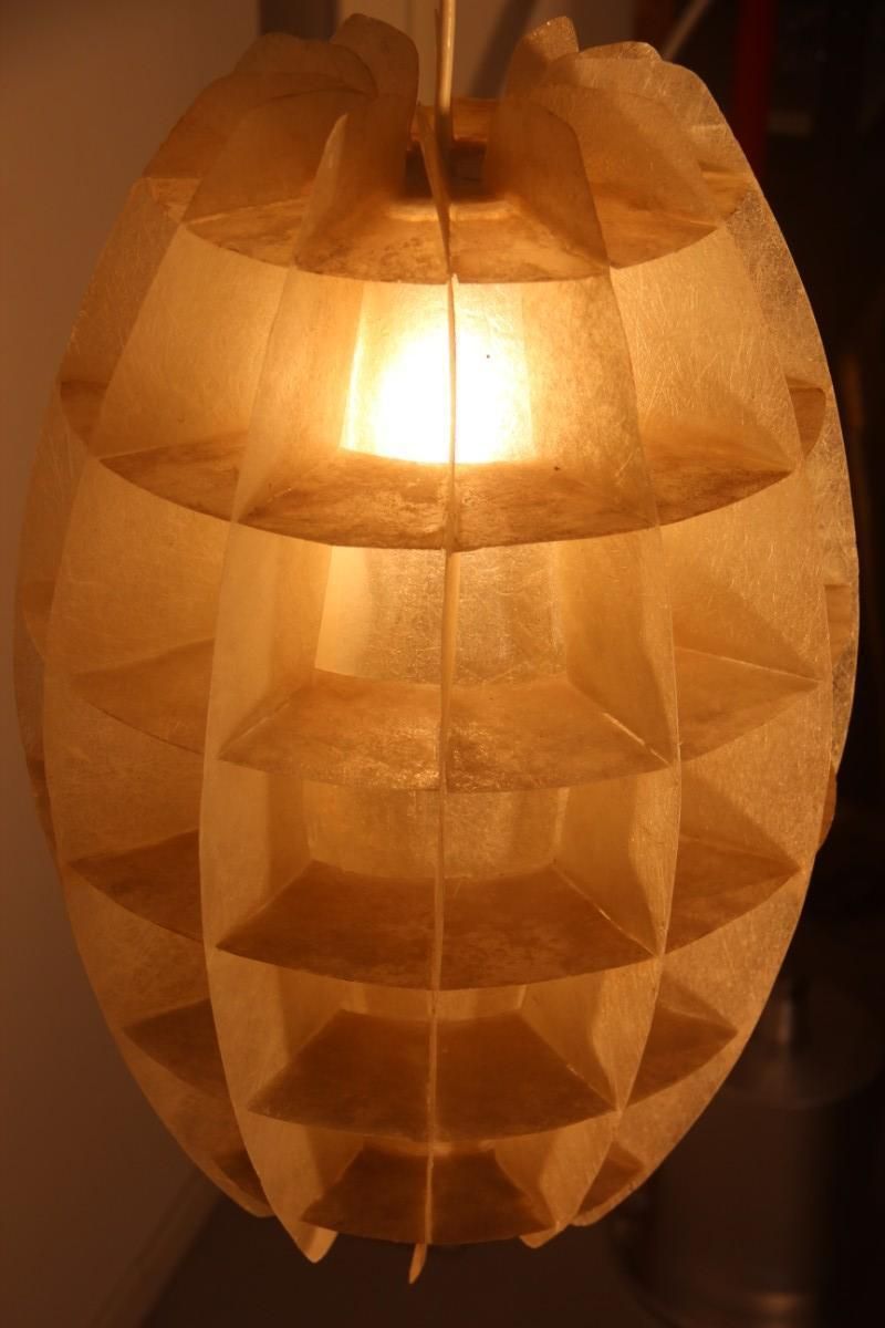French Chandelier Oval 1960s In Beige Resin Like A Maze Verner Panton Style photo vintage