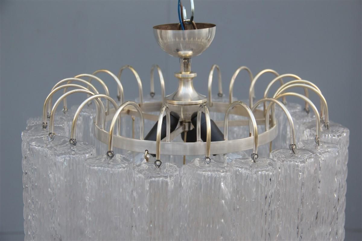 Round Pair Of Ceiling Lamp Venini Ice Glass 1960 Triangolar Tubes Italian Design photo Lighting