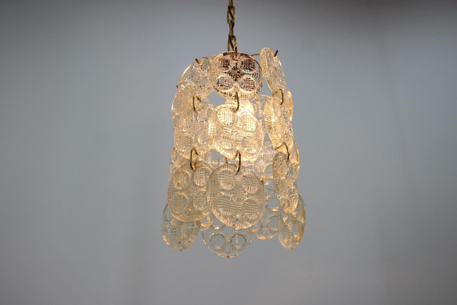 Design Brass And Glass Pendant / Chandelier By Zelezny Brod   1970s