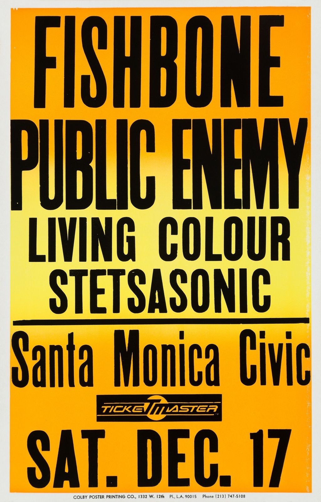Public Enemy, vintage boxing-style concertposter, Santa Monica, Los Angeles, 1988