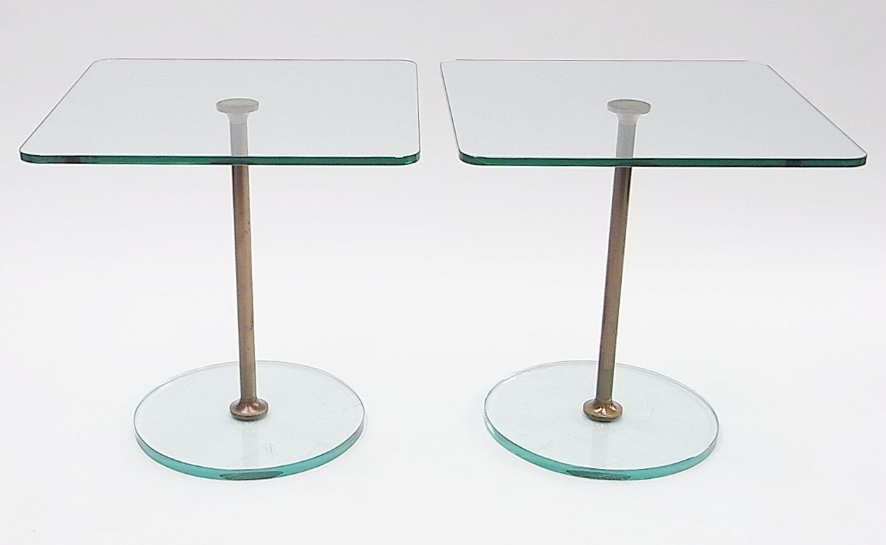 Glass & Brass Side Tables By Fontana Arte (Attr.) 1960s, Set Of 2 photo furniture