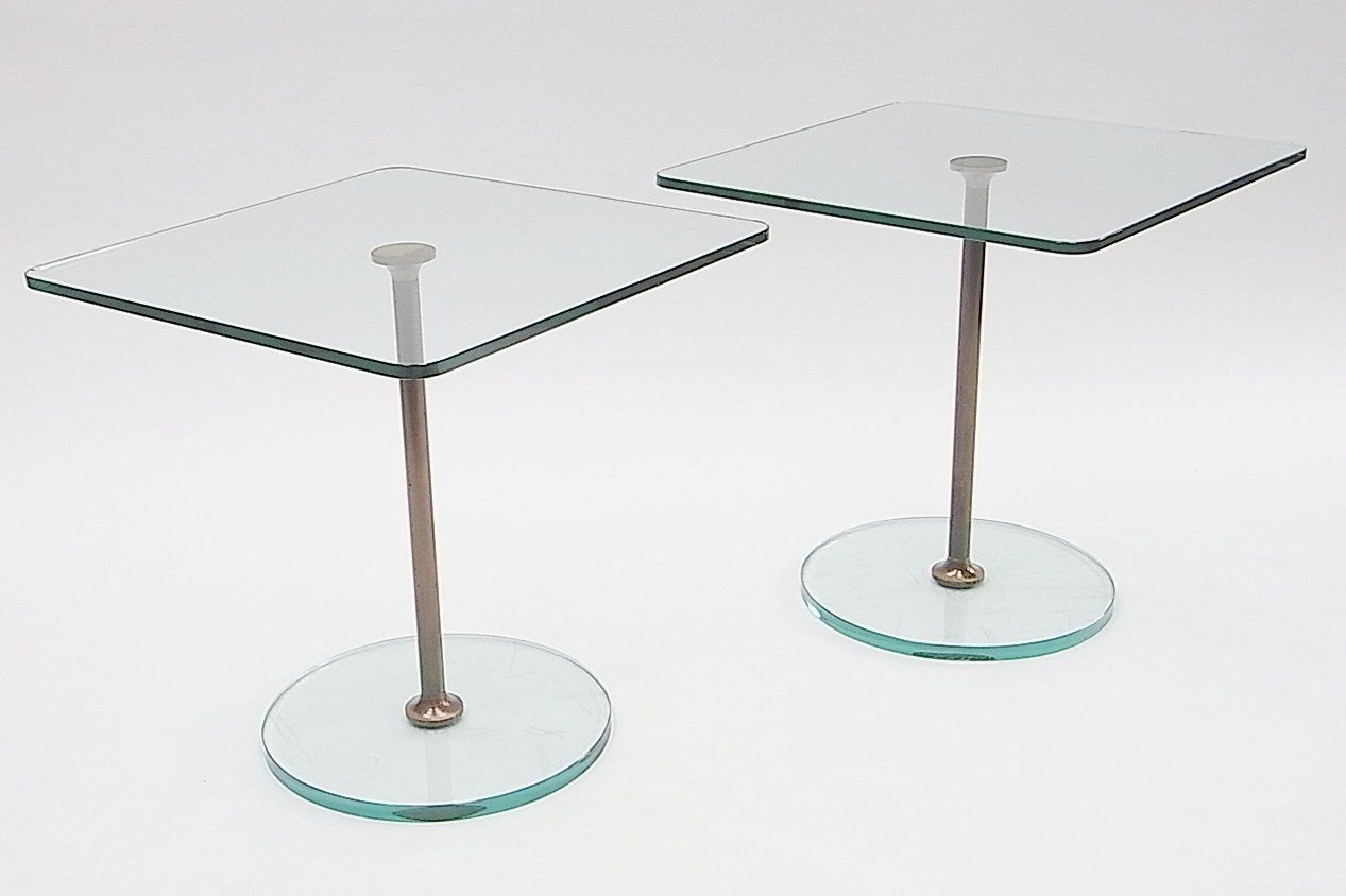 Glass & Brass Side Tables By Fontana Arte (Attr.) 1960s, Set Of 2 photo for sale
