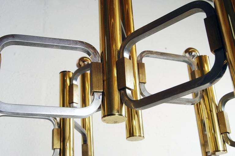 1960s Italian Modernist Brass And Chrome Ceiling Lamp By Profili Industria Lampadari Spa 'Modulo Collection' photo vintage
