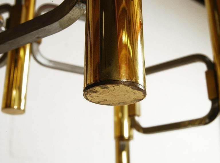 photo for sale 1960s Italian Modernist Brass And Chrome Ceiling Lamp By Profili Industria Lampadari Spa 'Modulo Collection'