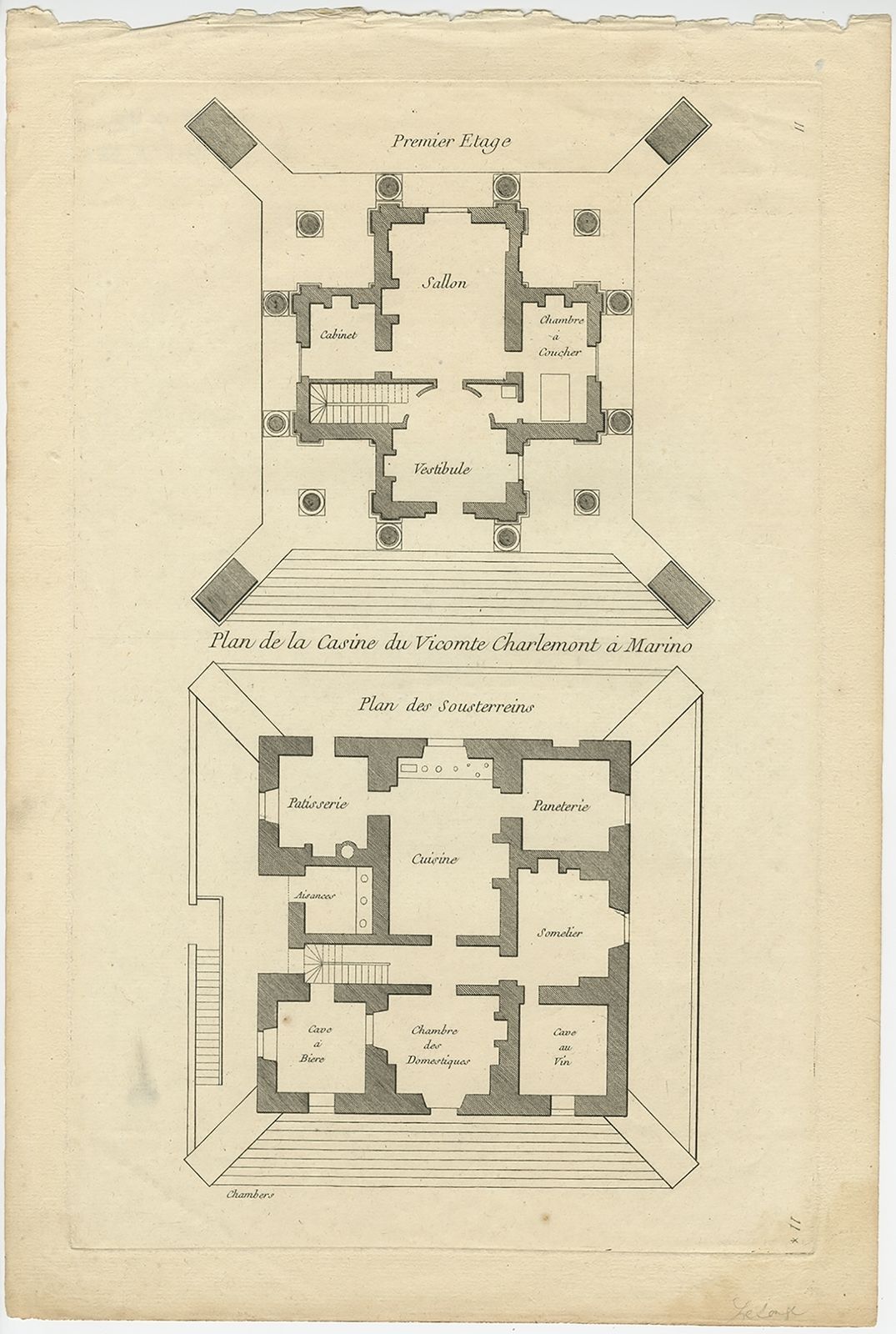 Pl. 11 Antique Print Of The Mansion Of Viscount Charlemont By Le Rouge (C.1785)
