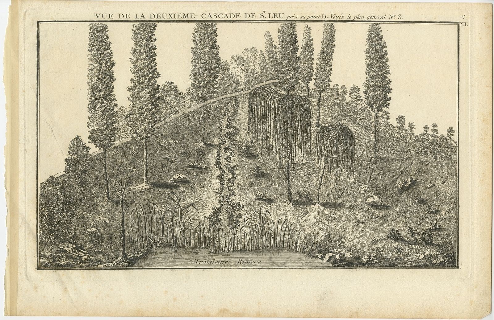 Pl. 6 Antique Print Of The Waterfall Of Saint Leu By Le Rouge (1776)