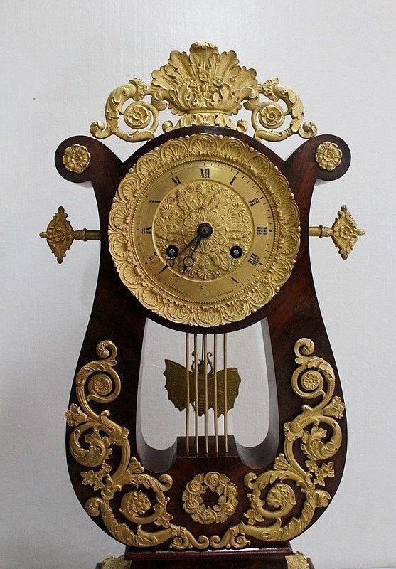 Pendulum Lyre In Mahogany And Gilt Bronze, Empire Period   Early 19th Century photo Home Decor