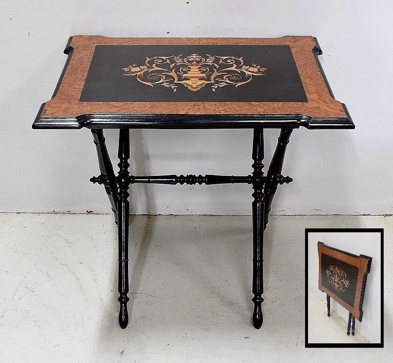Small Inlaid Folding Table, Napoleon III Period  Xi Xth