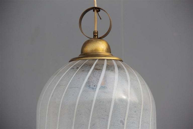Round Bell Ceiling Lamp Vistosi Murrina Murano 1960 Brass Satin Heavenly White photo for sale