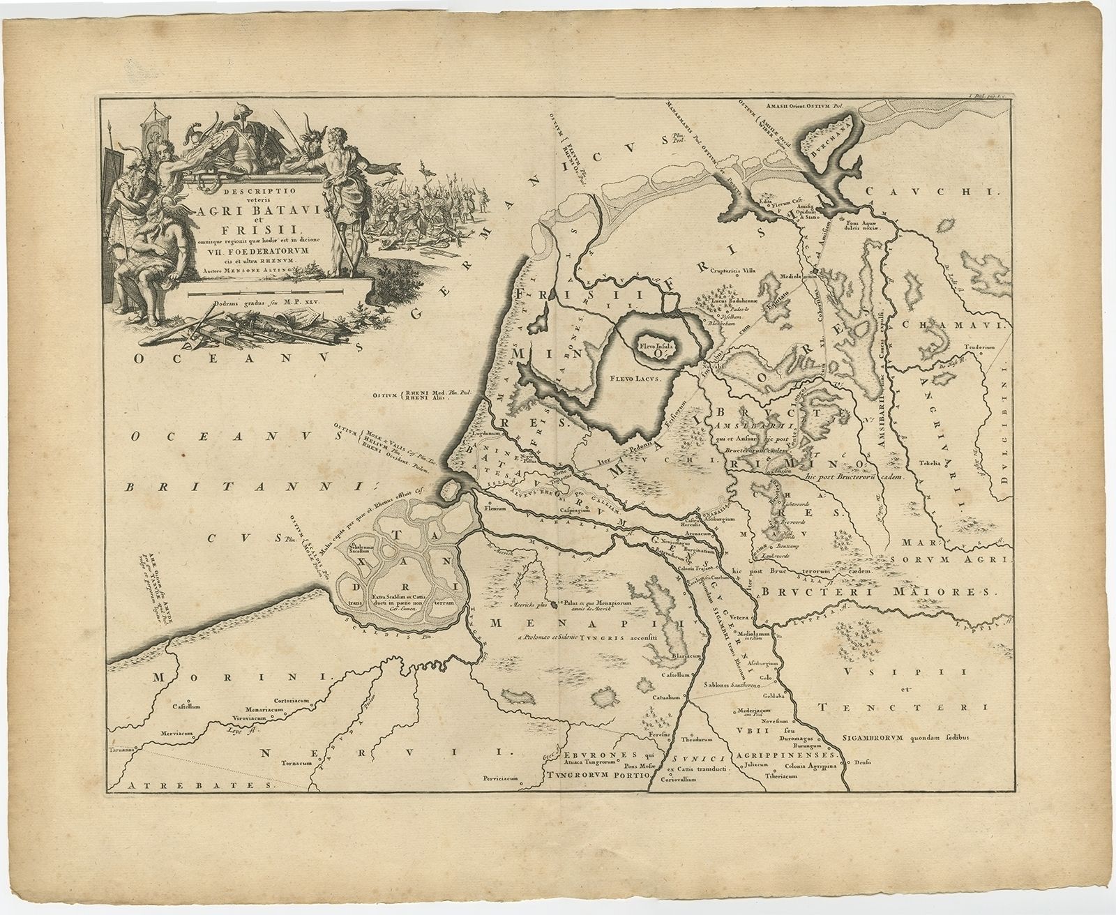Antique Map Of The Old Land Of Batavia And Friesland By Alting (1697)