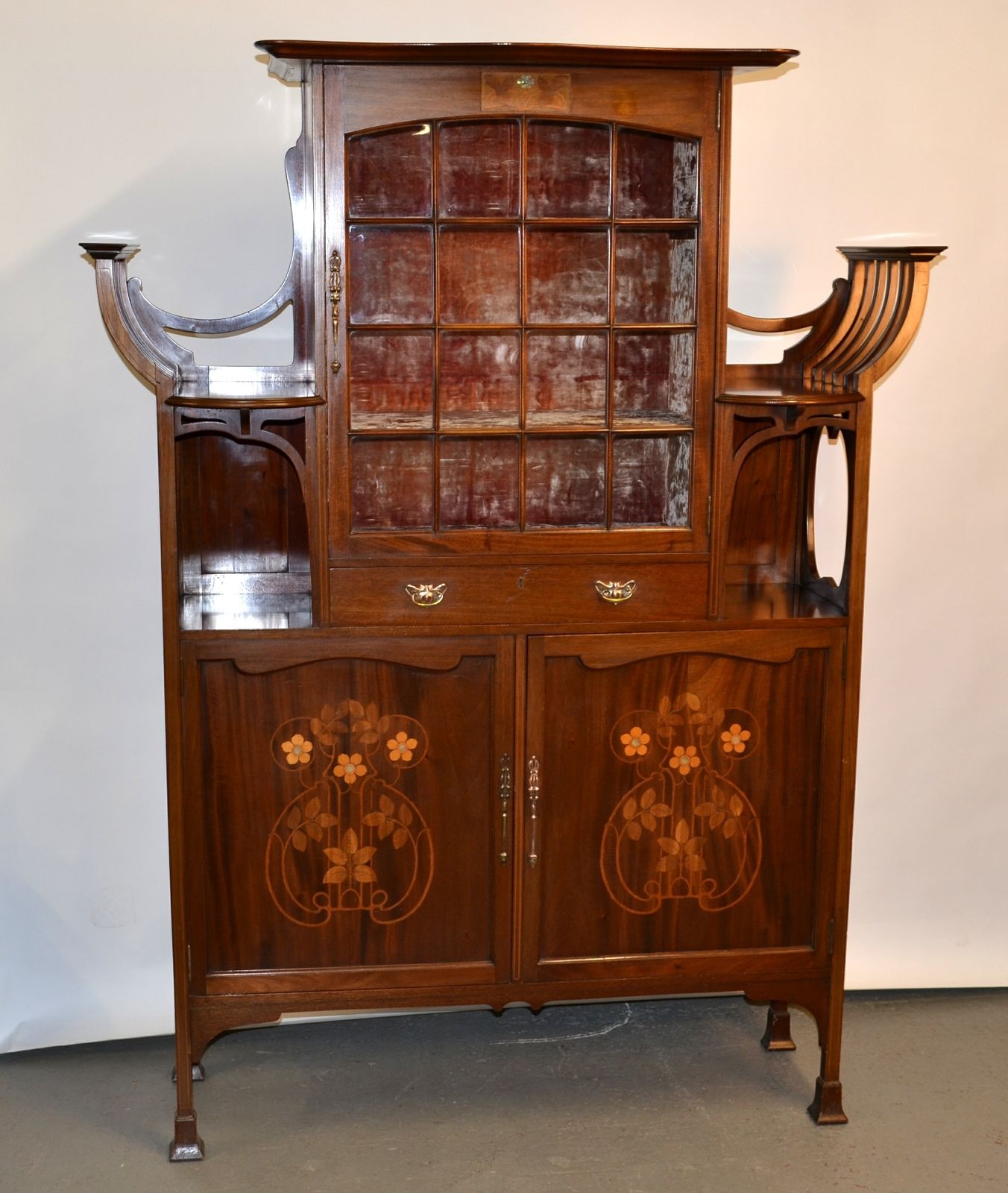 An Exceptional Early 19th Century Mahogany And  Floral Inlaid Inlaid Art Nouveau Display Cabinet