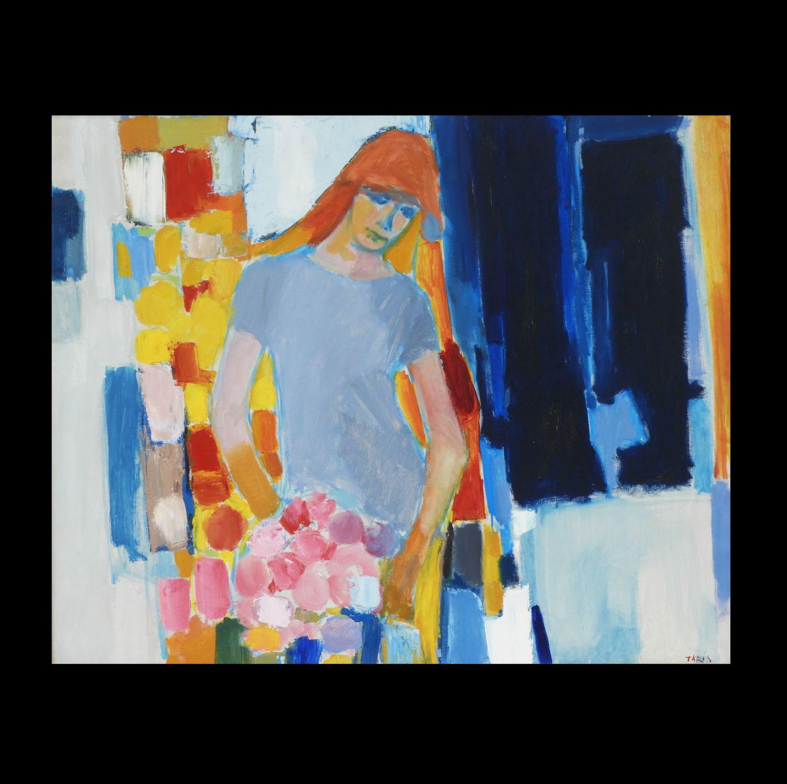 Large Mid Century Painting Portrait Of A Young Woman C1960 Acrylic On Canvas photo Art