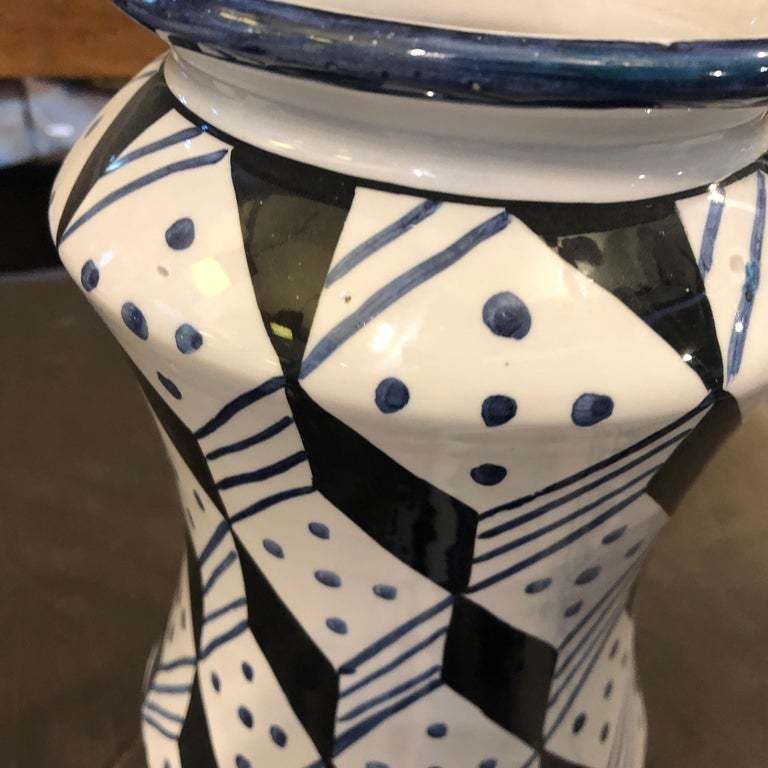 Set Of Three Unique Pieces Hand Painted Sicilian Terracotta Albarello Vases photo vintage
