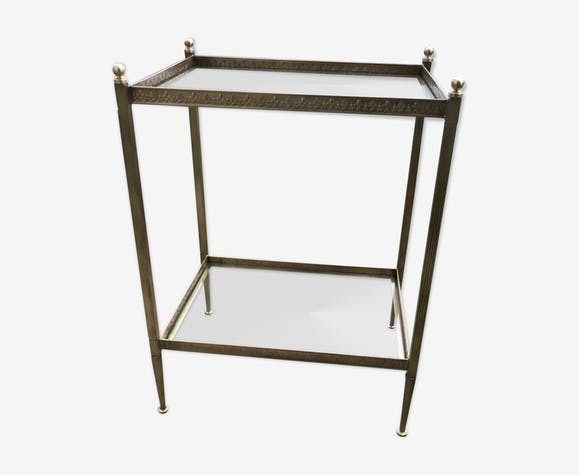 French Neoclassical Brass Side Table With Glass Shelves Circa 1950 In The Style Of Maison Jansen