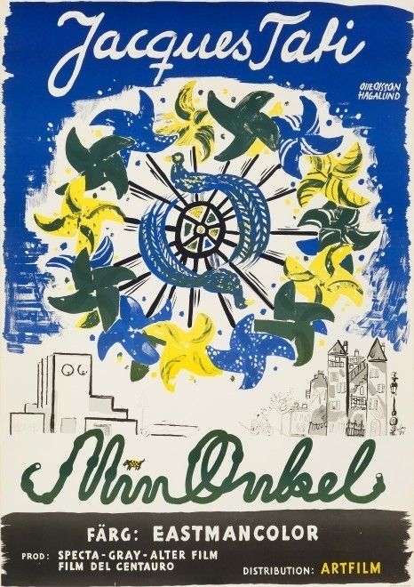 'Mon Oncle' Original Vintage Swedish Film Poster By Olle Olsson Hagalund, 1959