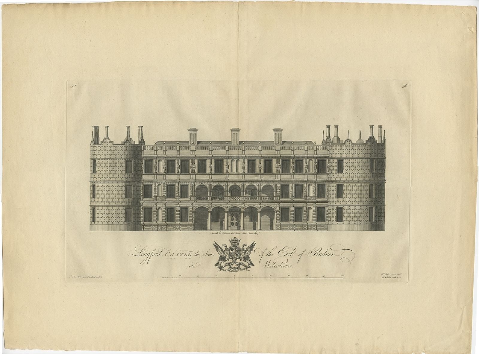 Antique Print Of Longford Castle By Miller (1766)