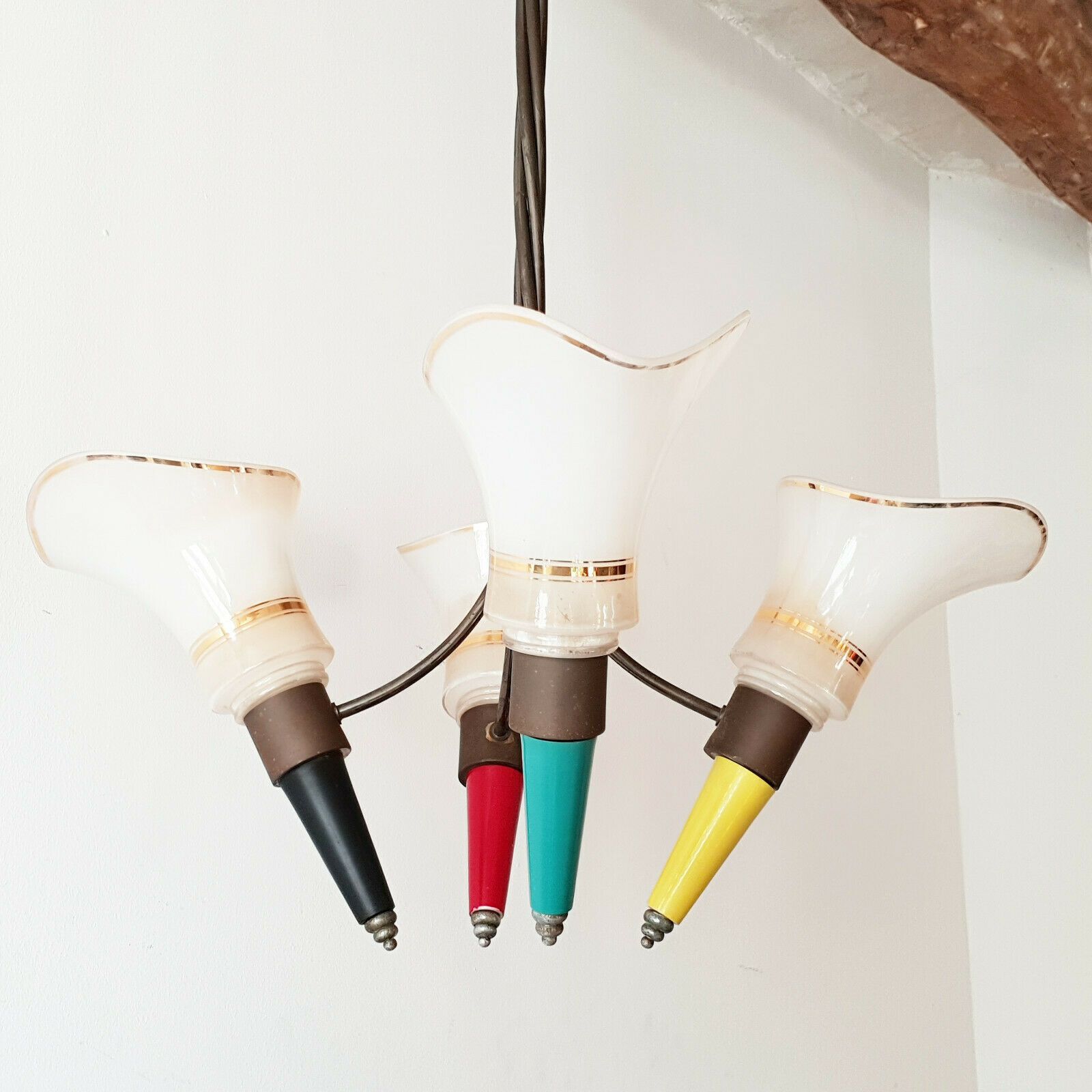 Luster Ceiling Arums In Vintage Glass 1950 Rockabilly Brass Steel 50s 50s