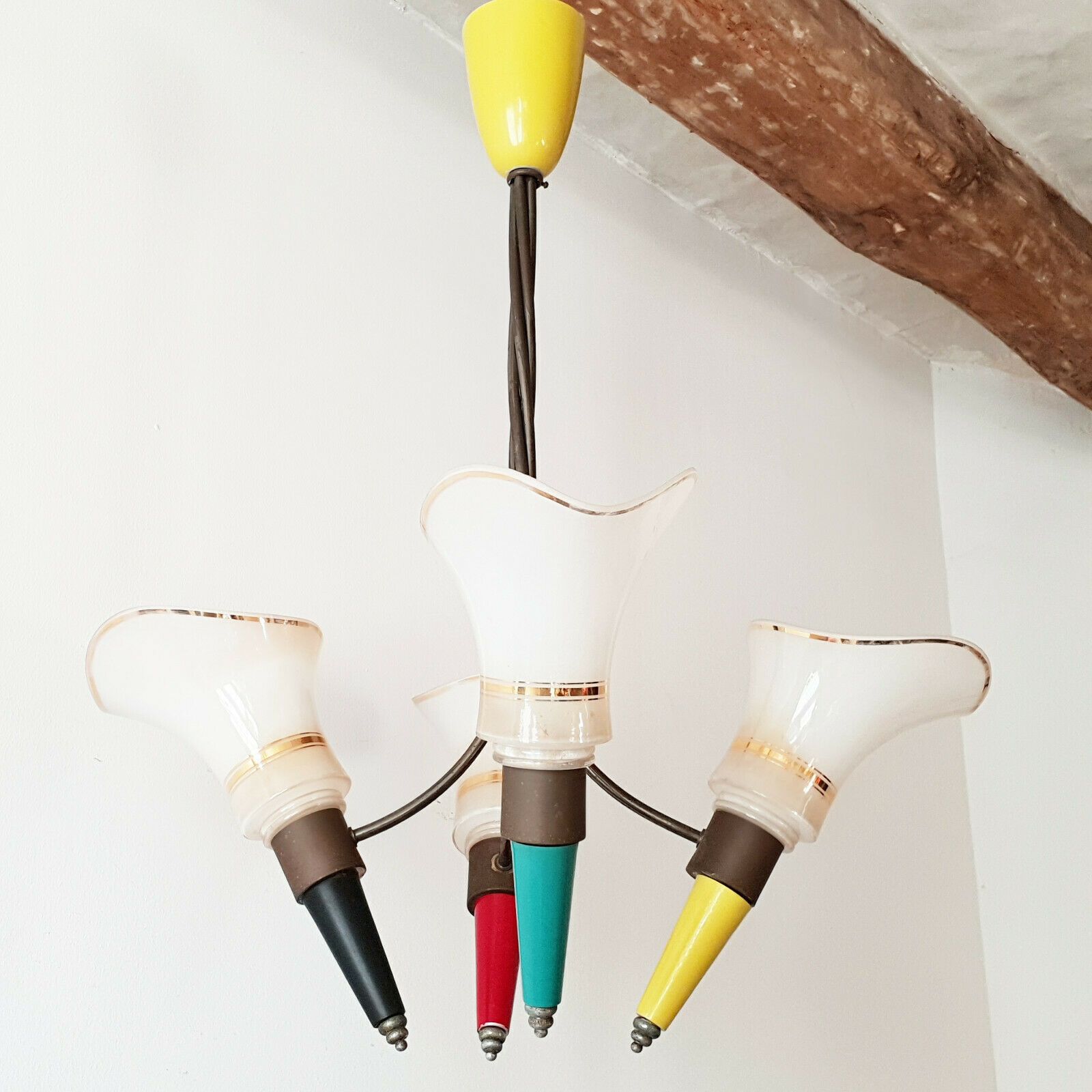 Luster Ceiling Arums In Vintage Glass 1950 Rockabilly Brass Steel 50s 50s photo furniture