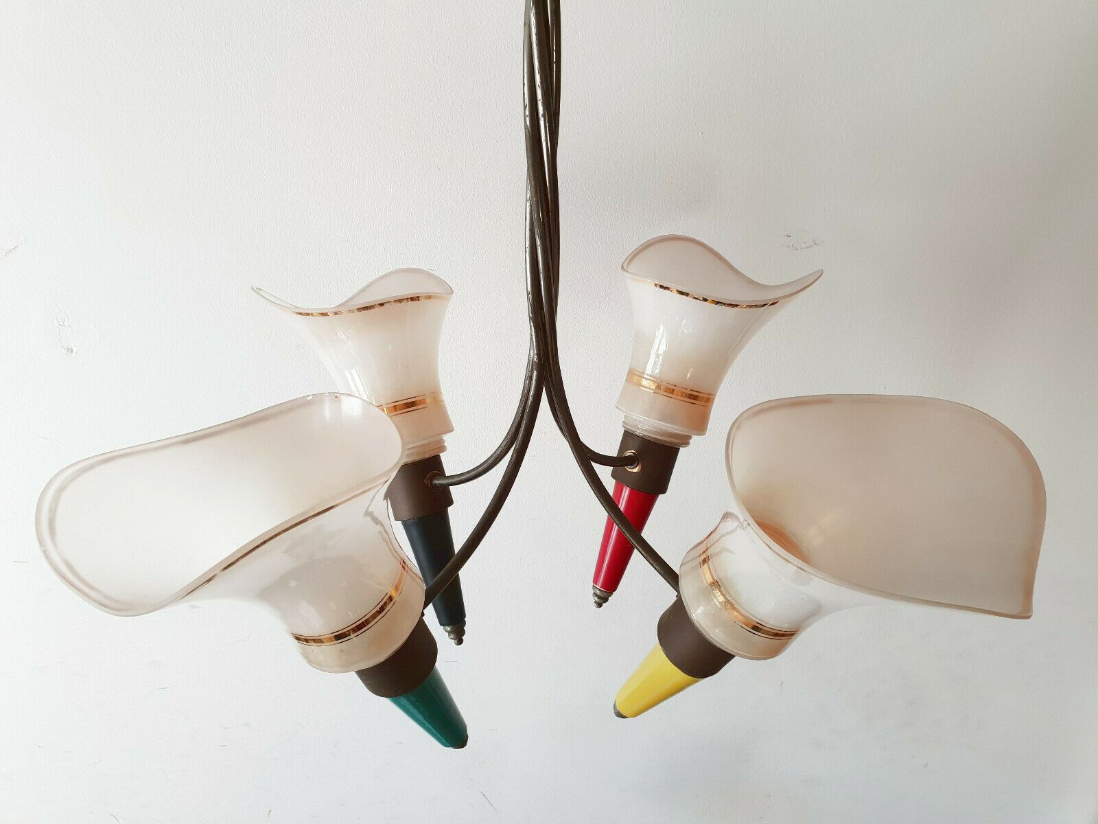 Luster Ceiling Arums In Vintage Glass 1950 Rockabilly Brass Steel 50s 50s photo for sale