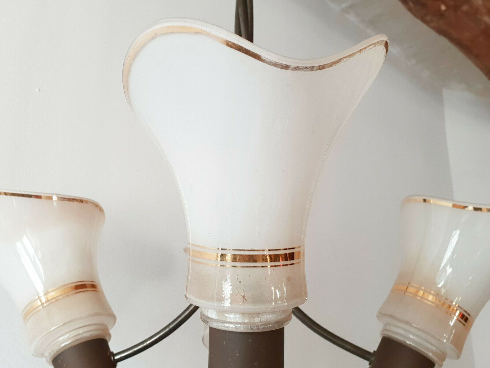 Luster Ceiling Arums In Vintage Glass 1950 Rockabilly Brass Steel 50s 50s photo vinterior