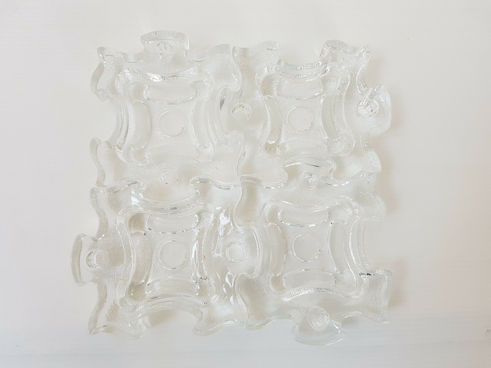 Suite Of 4 Candle Holders Ashtrays Glass Puzzle Cascade 1970 Vintage 70s 70s photo 105.0