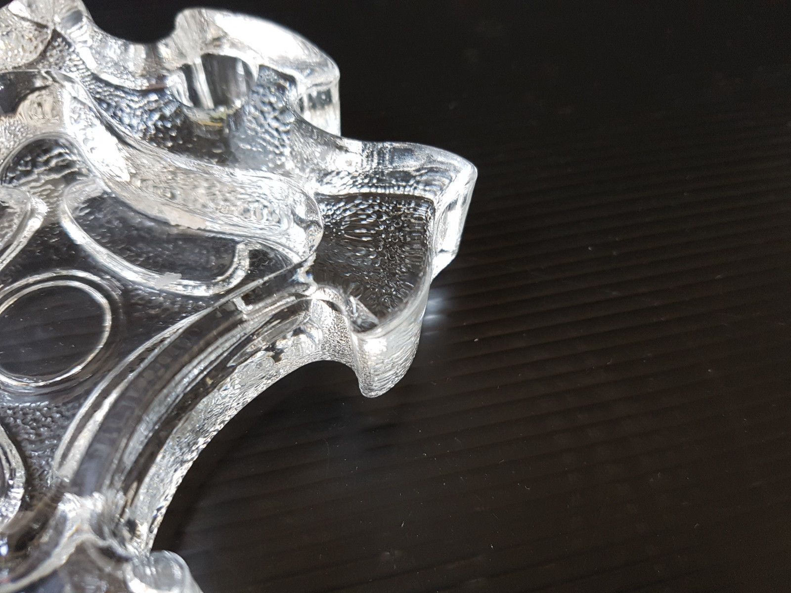 Suite Of 4 Candle Holders Ashtrays Glass Puzzle Cascade 1970 Vintage 70s 70s photo vinterior