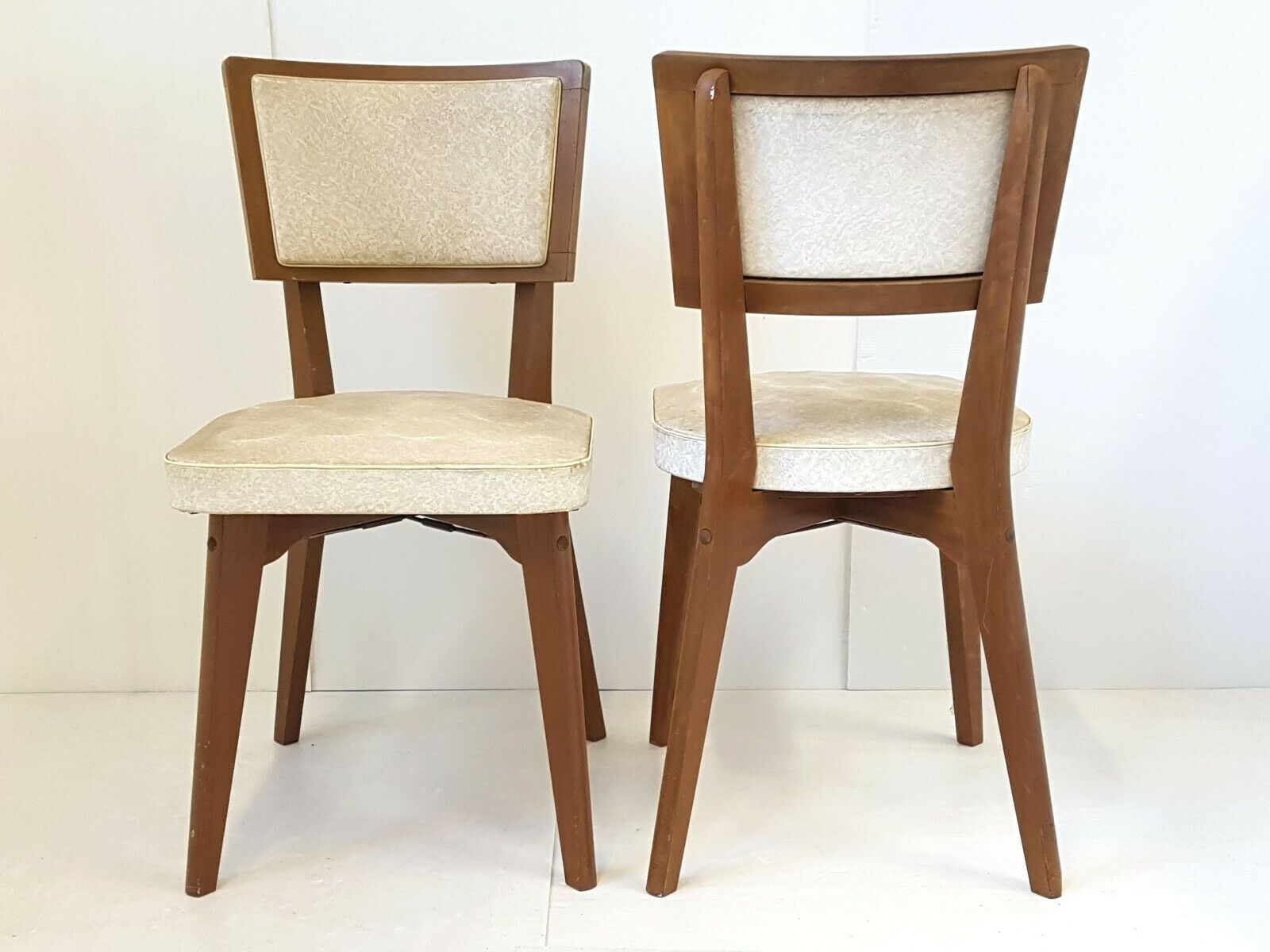 Suite Of 3 Chairs Vintage Wood & Skai 1950 Vintage 50s photo vinterior